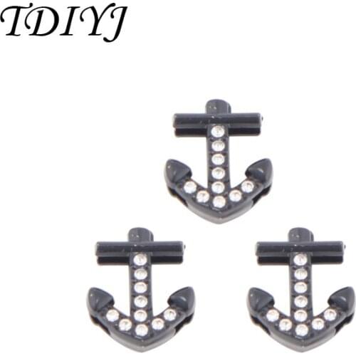TDIYJ Fashion Women Jewelry Black Anchor Silde Charms Keeper for 10mm Stainless Steel Wrap Bracelets 6Pcs/lot
