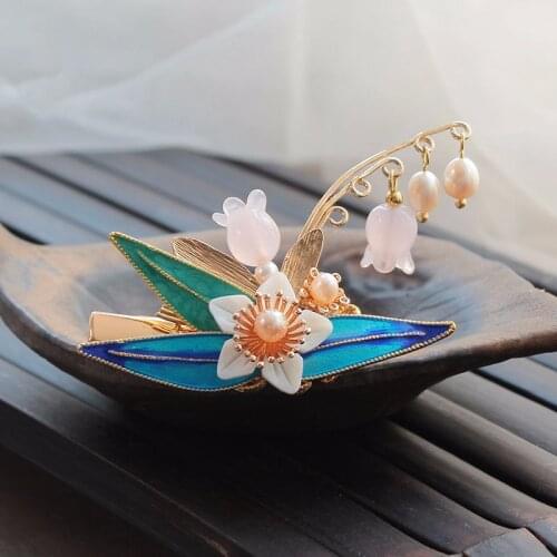 Trendy Blue Leaf Hair Accessories Freshwater Pearl Hair Clip Tassel Women Jewelry Crystal Ornaments