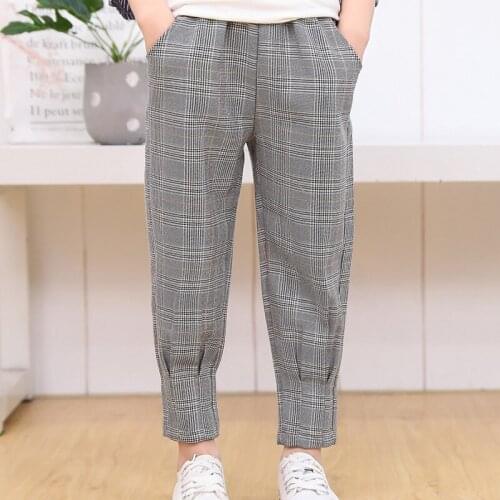 Spring Baby Girls Casual Pants Plaid Harem Pants Children Loose Trousers for Girls Autumn Pants Kids Elastic Waist Trousers