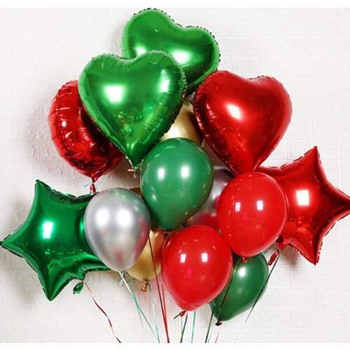 14pcs Mix red green star heart foil balloons 12inch gold silver metal latex balloon for christmas party decor festival supplies