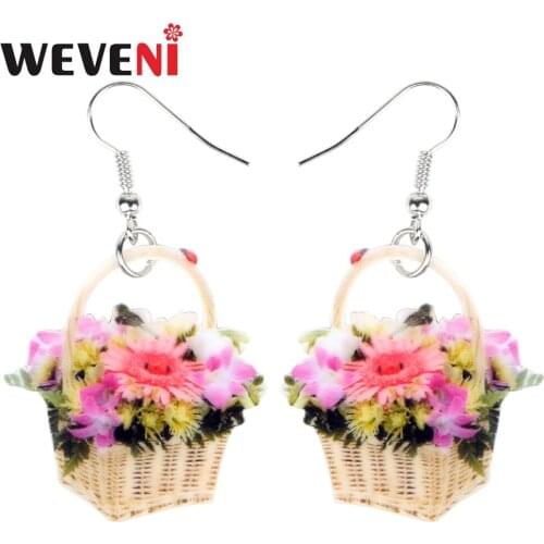 WEVENI Acrylic Accessory Basket Of Pink Chrysanthemum Flower Earrings Drop Dangle Novelty Plant Jewelry For Women Girls Hot Gift