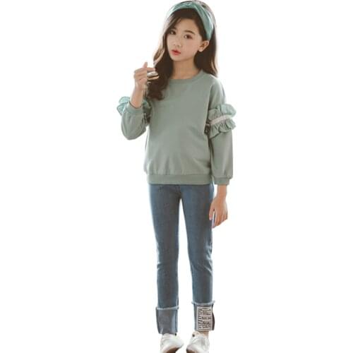 Teen Girls Clothing Patchwork Clothing For Girls Sweatshirt + Jeans Girls Clothes Set Casual Style Childrens Clothing