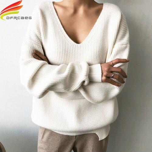 New 2020 Autumn Winter 3 Colors Womens Sweaters V-Neck Women Pullover Tops Fashion Loose Knitting Casual Solid pull femme