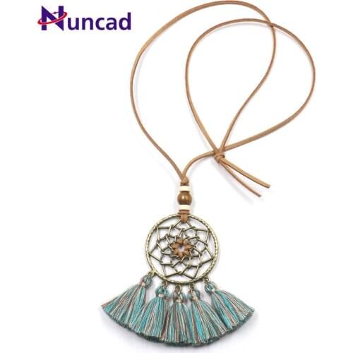 Autumn Winter Sweater Necklace for Women Hot Selling Dream Catcher Hollow Flowers Tassel Necklace Cotton Lines Pendant Necklace