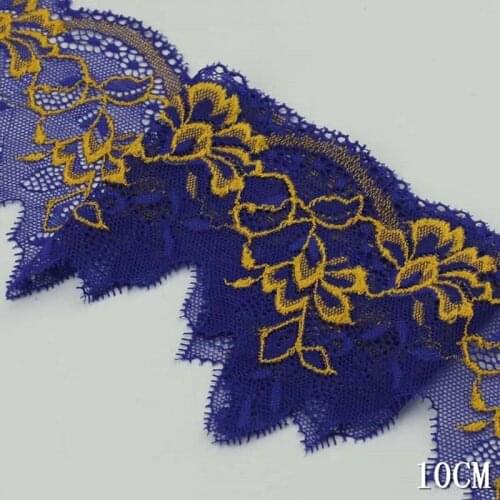 1lot/160yards Elastic Lace Fabric Ribbon Blue Golden Floral Trim Diy Craft Fabric Width African Stretch Fabrics High Quality