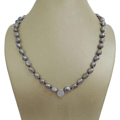 100% NATURE FRESHWATER BAROQUE PEARL NECKLACE-GRAY COLOR PEARL NECKLACE-VERY NICE CLASP-7.5-8.5 mm Baroque pearl