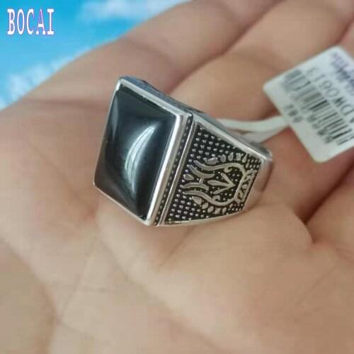 2019 fashion jewelry S925 pure silver ring Europe and the United States temperament hipster manufacturer natural stone male ri