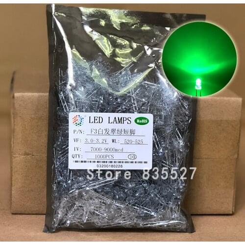 5000PCS/LOT 3MM F3 round head water clear emerald green super bright LED light emitting diode lamp beads for DIY lights DIP