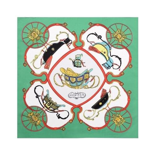 60*60cm Classic Vintage Carriage Twill Large Square Scarf Womens Silk Scarf women