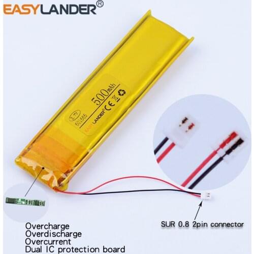 601665 3.7V 500mAh Rechargeable li Polymer Li-ion Battery For tools Toys speaker MP3 GPS DVR 601565 601663 with SUR 0.8 plug