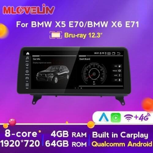 8Core 4+64 4G LTE DSP Blue Anti-Glare 12.3'Screen Android 10.0 wireless Carplay For BMW X5 E70 X6 E71 Auto WIFI BT IPS
