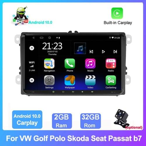 2 Din Android 10.0 Car Radio DSP CarPlay For Volkswagen/VW Golf Polo Skoda Seat Octavia Tiguan Passat b7 Car Auto Stereo GPS