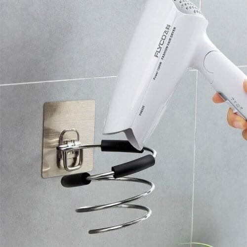 Free Punch Stainless Steel Hair Dryer Rack Home Hair Salon Bathroom Hair Dryer Rack Hook Washbasin Rack E11243