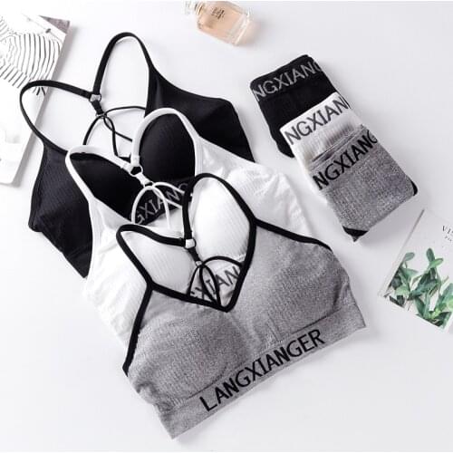 Sexy Lingerie Set Seamless Top Women Underwear Brassiere Female Crop Low Back Bralette Thong Panties Sports Bra Workout Top