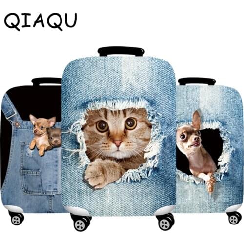 Elastic Luggage Cover Thick 3D Denim Animals Suitcase Protector Fit 18-32 Suitcase Cute cat Dog Styles Soft Travel accessories