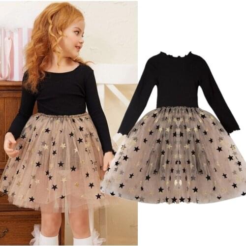 Girls Dresses Kids Winter Long Sleeve Sequin Star Princess Birthday Party Tutu Clothes Children 2 3 4 5 6 7 Year Autumn Clothing