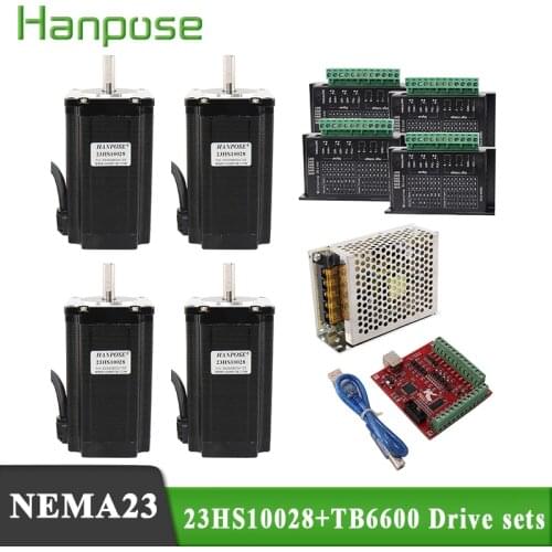 NEMA23 stepper motor driver 23HS10028+TB6600 + USB mach3 controller card cable power supply 4-axis kit