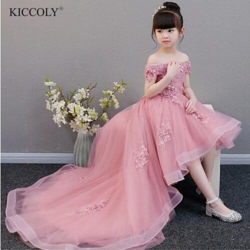 Elegant Beaded Flower Girl Dress Party Pageant Gown Long Trailing Tulle Princess Wedding Kids First Communion Dresses
