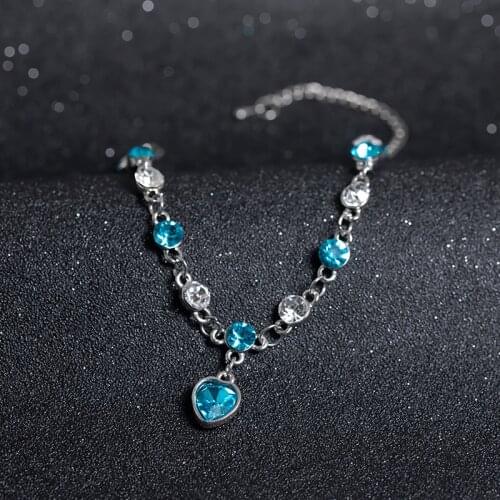 Hottest Womens Ladies Crystal Rhinestone Bangle Ocean Blue Bracelet Chain Heart Jewelry Party Gifts