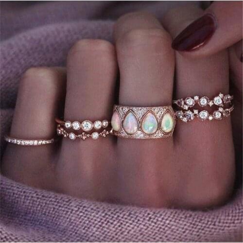 6 Pcs/Set Women Fashion Rings Crystal Geometric Gold Ring Set Bohemia Party Wedding Charm Jewelry Accessories Love Gift