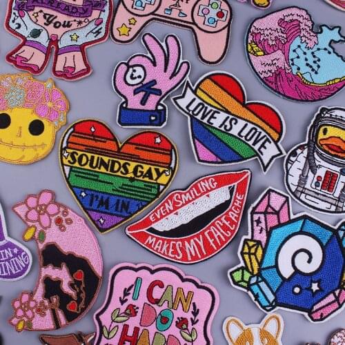 Letter Stripe Patch Thermadhesive Iron On Patches For Clothing Stickers Cartoon Patch Appliques Animal Badges On Jacket DIY