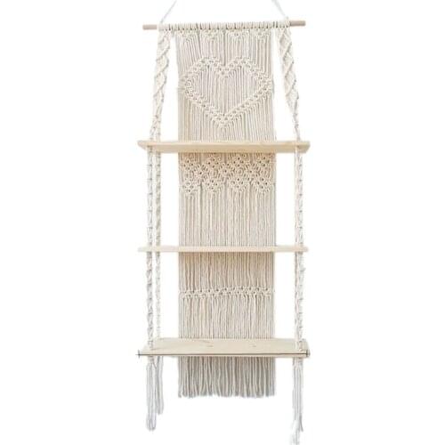 Macrame Wall Hanging Shelf Boho 3Tier Handmade Plant Shelves For Wall Decorative Bohemian Floating Room Storage Shelving