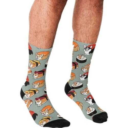 2021 Funny Mens socks Cartoons Sushi Corgi Pattern Printed hip hop Men Happy Socks cute boys street style Crazy Socks for men