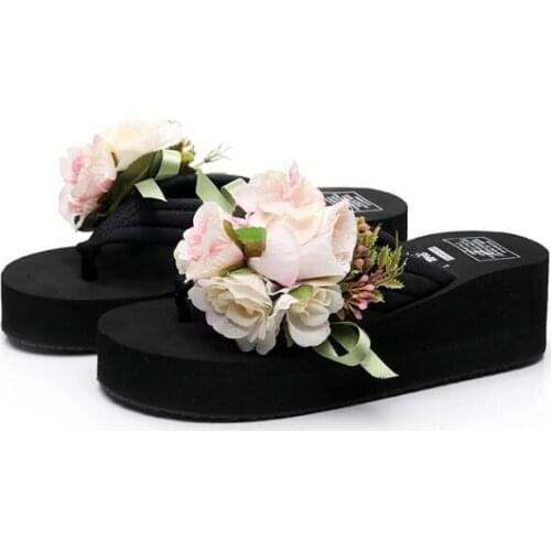HAHAFLOWER New Rose flower Flip flops Summer Sandals Female Beach Slippers casual shoes women size 34-44 free shipping