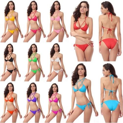 New Cross Lace Up Swimsuit Sexy Backless Three Point Bikini Set Vacation Hot Spring Beach Wear Ladies Bathing Suit Two Piece Set