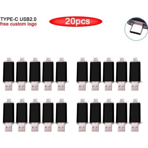 Bulk 20pcs free logo OTG USB 2.0 Flash Drive Type C Pen Drive 128GB 64GB 32GB 16GB 8gb 4gb USB Stick Pendrive for Type-C Device