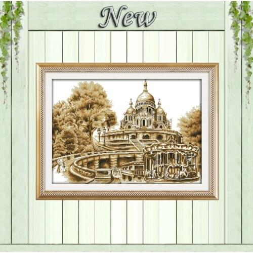 European castle autumn building Scenery,Counted printed on canvas DMC 14CT 11CT DIY Cross Stitch Needlework kits Embroidery Sets