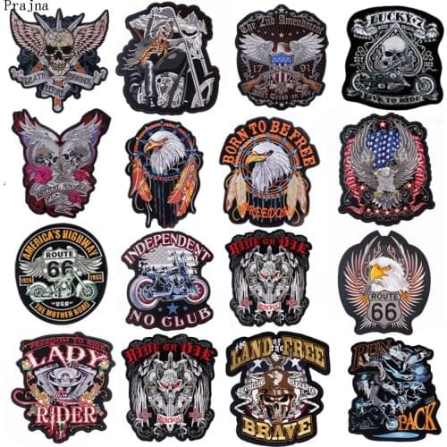 Prajna Motorcycle Patch Embroidered Patches For Clothing Stripes Big Biker Stickers Iron On Patches Applique Sewing Badge