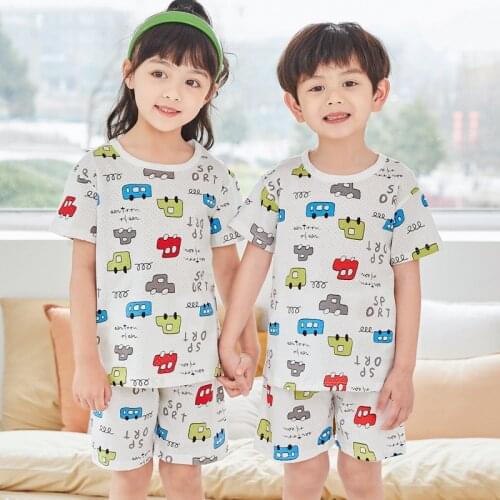 Summer Boys Clothes Children Pajamas Baby Cars Sleepwear Kids Clothing Set T-shit+Pants Cotton Pyjamas For Girls Teens 4 6 8 12Y