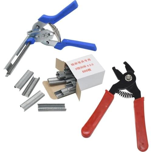 Hog Ring Plier Tool and 600pcs M Clips Staples Chicken Mesh Cage Wire Fencing Caged Clamp