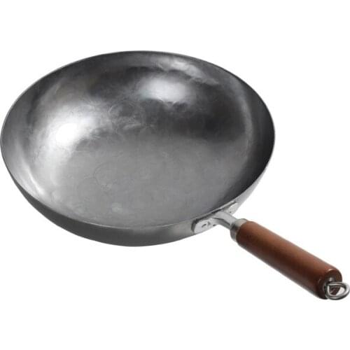 Semi-arc manual wok wok silver white pure iron wok foreign trade quality uncoated non-stick wok