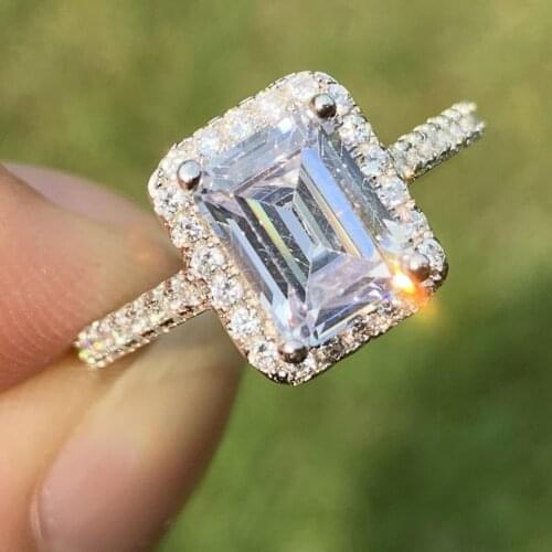 Drop Shipping Luxury Jewelry 925 Sterling Silver Princess Cut White 5A Cubic Zirconia Crystal Women Wedding Band Ring Gift