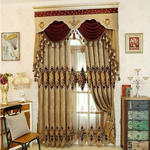 European Style Hollow Luxury Embroidered Gold Flower Pattern High-Quality Curtains For Living Room Bedroom Kitchen Elegant Tulle