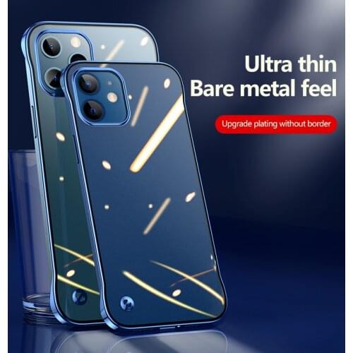 Luxury Plating Square Rimless Matte PC Phone Case For iPhone 12 12Mini 12Pro 12Promax Ultra-thin Transparent Cover