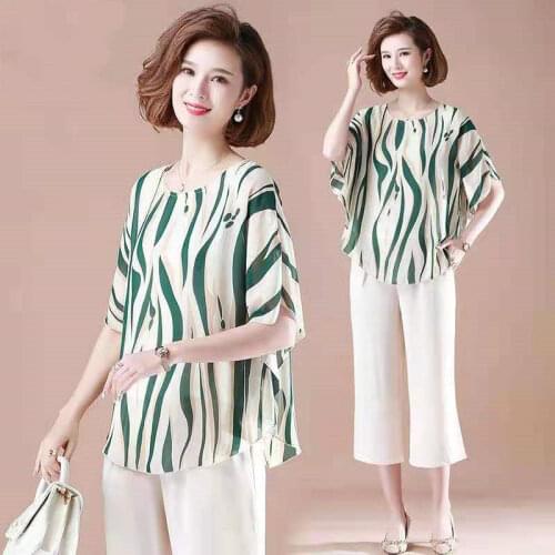 Wide Leg Pants Suits Female Sets Summer New Two-piece Set Womens Outfits Fashion Casual Chiffon Clothing Femme Mujer Y907