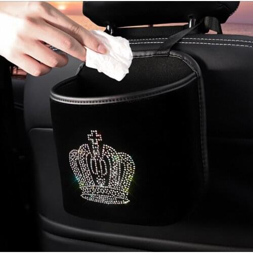 Rhinestone Crown Car Storage Bag Auto Organizer Front Seat Back Holder Multi-Pocket Diamond Car Backseat Bag for Car Decoration