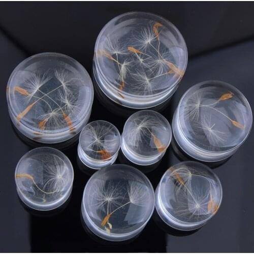 TJP 6pcs/lot White Dandelion Acrylic Ear Plug Gauge Expander Stretcher Flesh Tunnel Piercing Body Jewelry