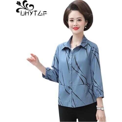 UHYTGF female T-shirt single breasted spring summer top tshirt women fashion pocket casual short shirt loose plus size tops 1044