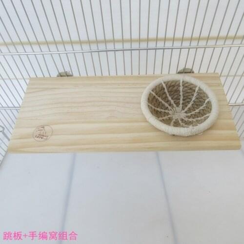 1pc Wooden bird Cage Squirrel Springboard Platform and 1pc Rope Nest Pet Totoro Parrot Pedal Toys Shape Jumping Standing BT001