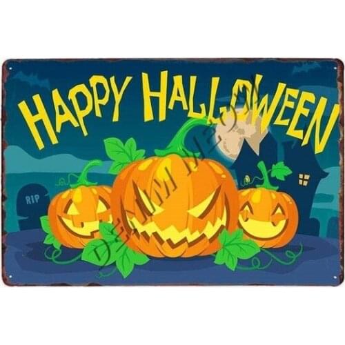 Vintage Happy Halloween Metal Tin Signs Pumpkin Party Decoration Trick or Treat Retro Wall Poster Bar Cafe Club Home Decor WY64