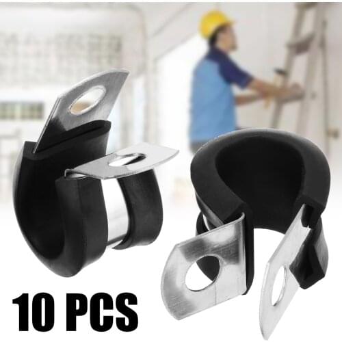 10Pcs 12mm P Clips Rubber Lined Clips Stainless Steel Tube Pipe Cable Mounting Bracket High Quality Hose Pipe Clamps