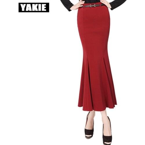 Plus size XS XXXL skirts womens long skirt trumpet mermaid high waist ankle length vintage sexy skirts Red Black bodycon skirt