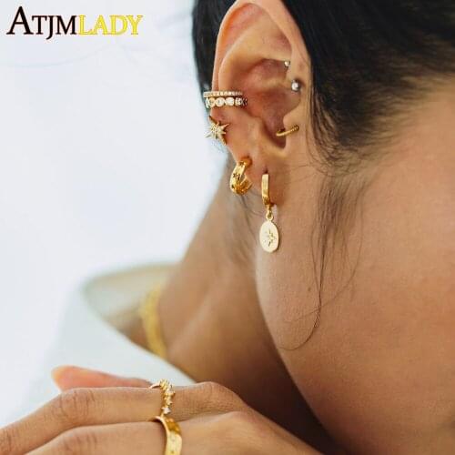 2021 European Fashion Women Jewelry Geometric Mini Small Circle Hoop Engraved Hollow Star Gold Color Hoop Earring For Women
