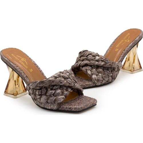 Top Brand Female Purple Gold Pink Black Footwear Women Shoes 854-7 Summer Slippers Party Dress Clear Heels Ladies Mules Sandals