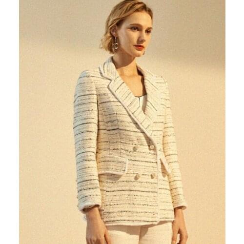 2020 Fringe Tweed Jacket Women Elegant Runway Wool Blazer Striped Luxury Brand Designer Autumn Winter Ladies Woolen Coat Female