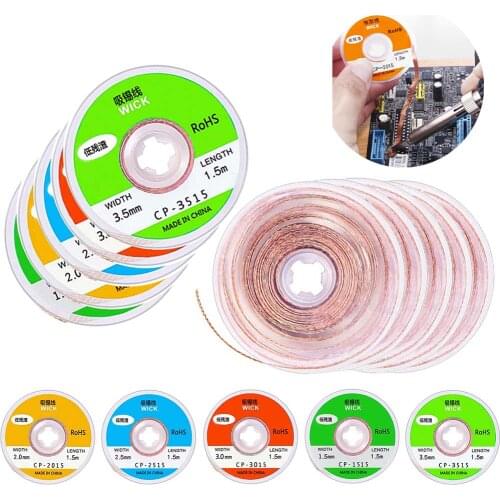 1.5mm 2mm 3.5mm Width 1.5M Length Solder Wire Desoldering Braid Welding Solder Remover Wick Wire Lead Cord Flux BGA Repair Tool
